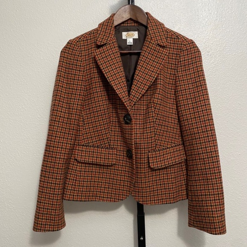 Vintage Talbots Wool Houndstooth Blazer Womens 2 Heritage Equestrian Old Money
